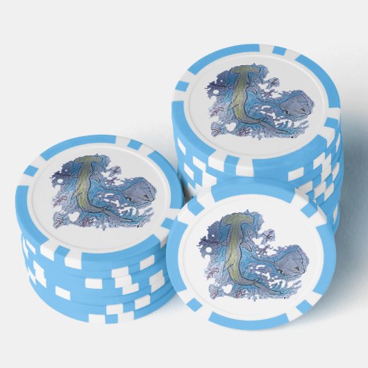 Shark Hammerhead Ocean Scene Poker Chips (Opstapeling)