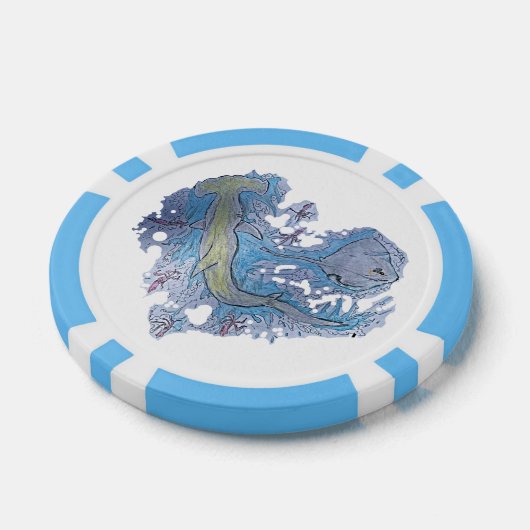 Shark Hammerhead Ocean Scene Poker Chips (Enkel)