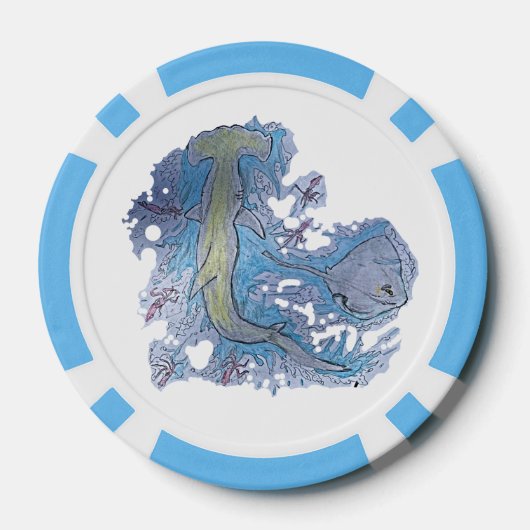 Shark Hammerhead Ocean Scene Poker Chips (Achterkant)