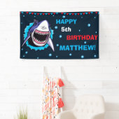 Shark Happy verjaardagsbanner Birthday party banne Spandoek (Insitu)