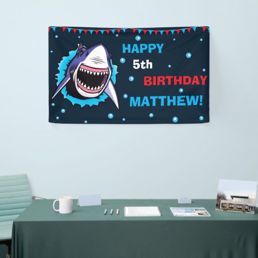 Shark Happy verjaardagsbanner Birthday party banne Spandoek (Beurs)