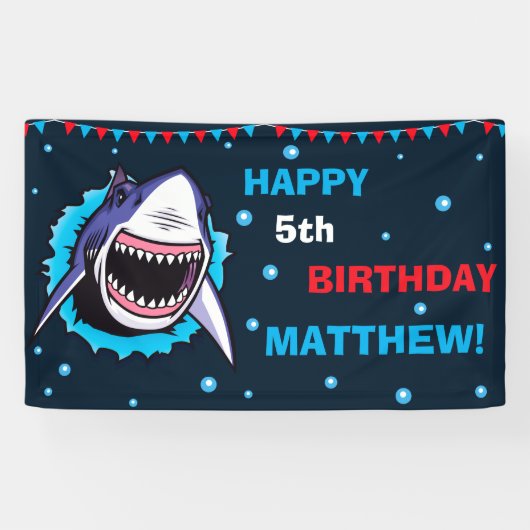Shark Happy verjaardagsbanner Birthday party banne Spandoek (Horizontaal)