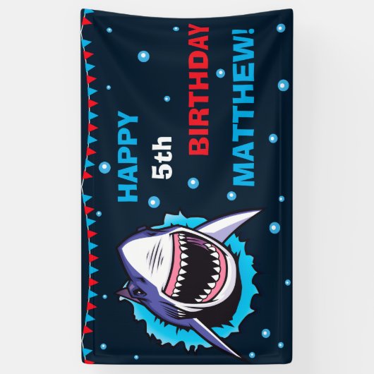 Shark Happy verjaardagsbanner Birthday party banne Spandoek (Verticaal)
