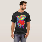 Shark Hugging Valentine Heart Color Critters Rainb T-shirt (Voorkant volledig)