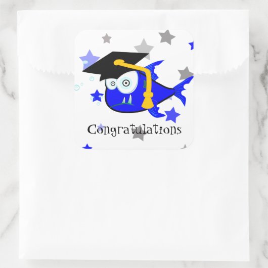 Shark illustratie afstuderen vierkante sticker (Tas)