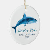 Shark Illustration Boy Baby Eerste Kerstdag Keramisch Ornament (Rechts)