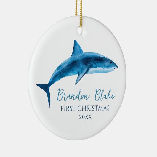 Shark Illustration Boy Baby Eerste Kerstdag Keramisch Ornament (Rechts)