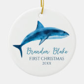 Shark Illustration Boy Baby Eerste Kerstdag Keramisch Ornament (Voorkant)