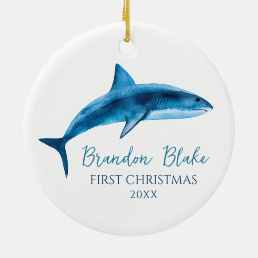 Shark Illustration Boy Baby Eerste Kerstdag Keramisch Ornament (Achterkant)
