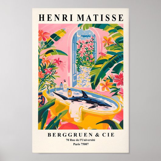 Shark in bad Art Print, grappig strand huis deco Poster (Voorkant)