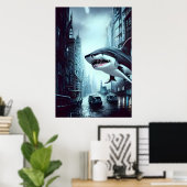 Shark in de stad | AI Art Poster (Thuiskantoor)