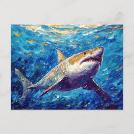 Shark in Expressive Underwater Oil Painting Briefkaart