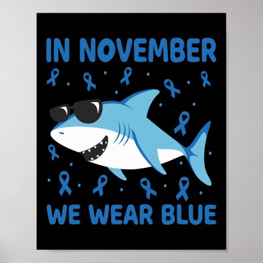 Shark In November We Wear Blue Diabetes Kid Boy To Poster (Voorkant)