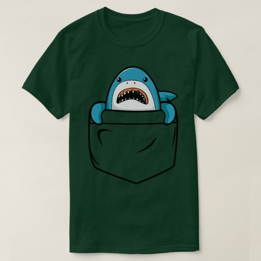 Shark in the Pocket Funny Pocket Shark Cartoon Des T-shirt (Design voorkant)