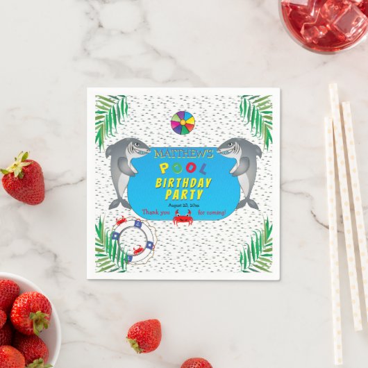 Shark Infested Boy Birthday Pool Party Servet (Insitu)