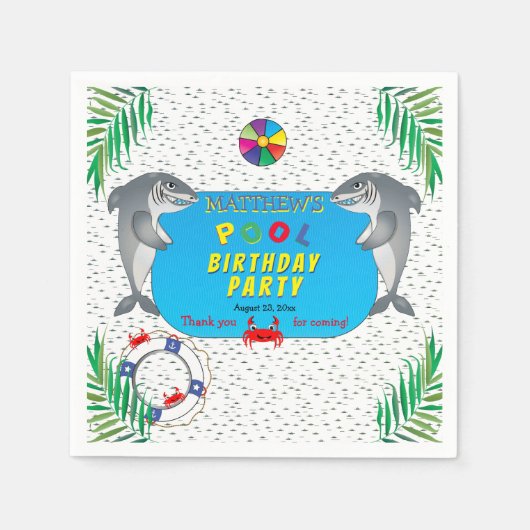 Shark Infested Boy Birthday Pool Party Servet (Voorkant)