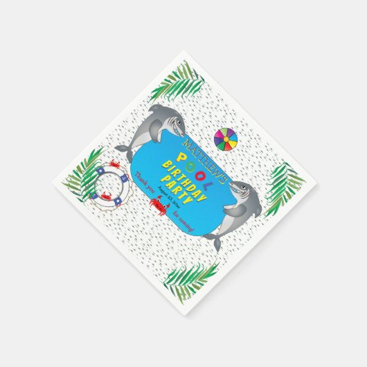 Shark Infested Boy Birthday Pool Party Servet (Hoek)