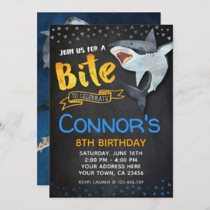 Shark Invitation, Pool Birthday Party, Chalkboard Kaart