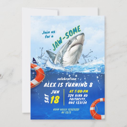 Shark Jawsome Boy Verjaardagsfeestje Kaart (Voorkant)