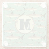 Shark Jellyfish Pattern Waterverf Monogram Green Glazen Onderzetter (Achterkant)