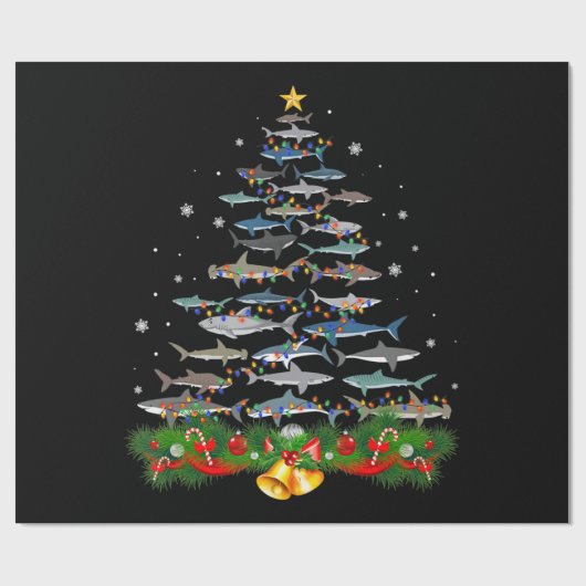 Shark kerstboom, haaienlovers cadeaupapier (Vlak)