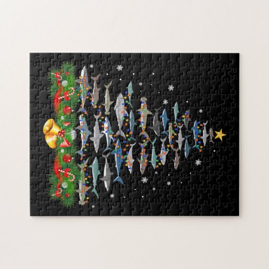 Shark kerstboom, haaienlovers legpuzzel (Horizontaal)