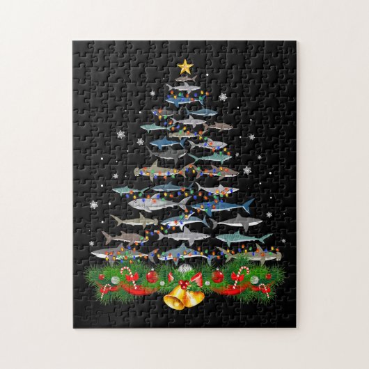 Shark kerstboom, haaienlovers legpuzzel (Verticaal)