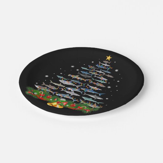 Shark kerstboom, haaienlovers papieren bordje (Gekanteld)