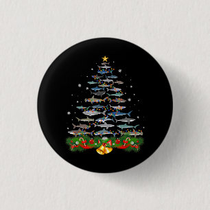 Shark kerstboom, haaienlovers ronde button 3,2 cm