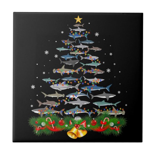 Shark kerstboom, haaienlovers tegeltje (Voorkant)