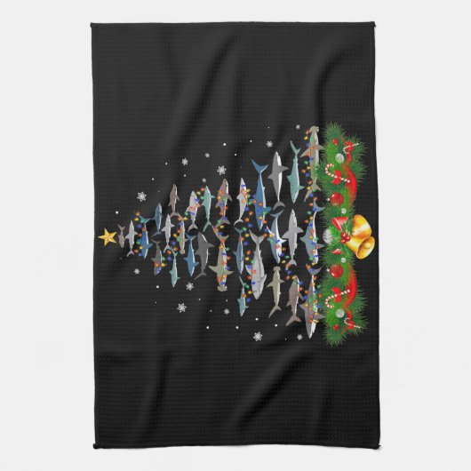 Shark kerstboom, haaienlovers theedoek (Verticaal)