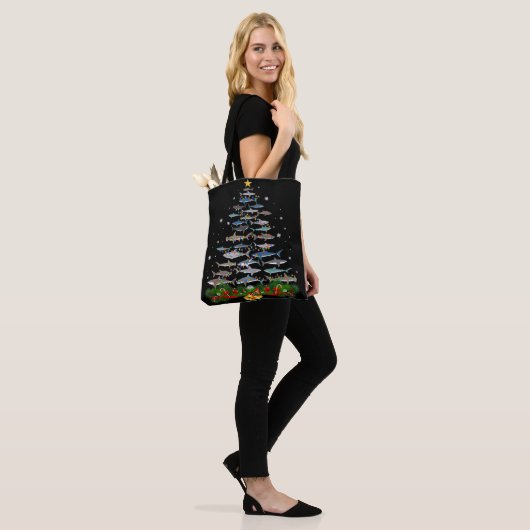 Shark kerstboom, haaienlovers tote bag (Op model)