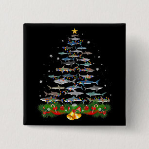 Shark kerstboom, haaienlovers vierkante button 5,1 cm