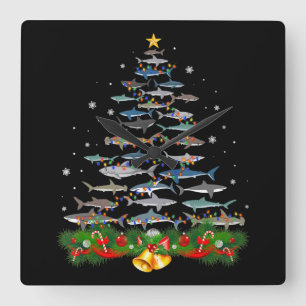 Shark kerstboom, haaienlovers vierkante klok