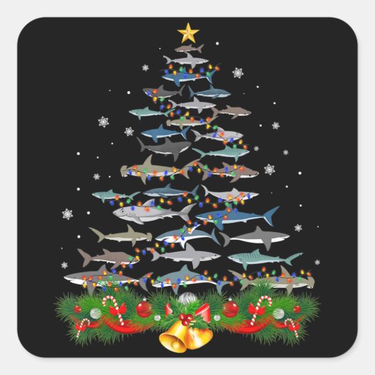 Shark kerstboom, haaienlovers vierkante sticker (Voorkant)