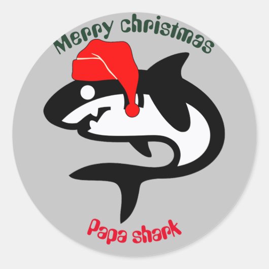 shark kerstfamilie , passie op maat ronde sticker (Voorkant)