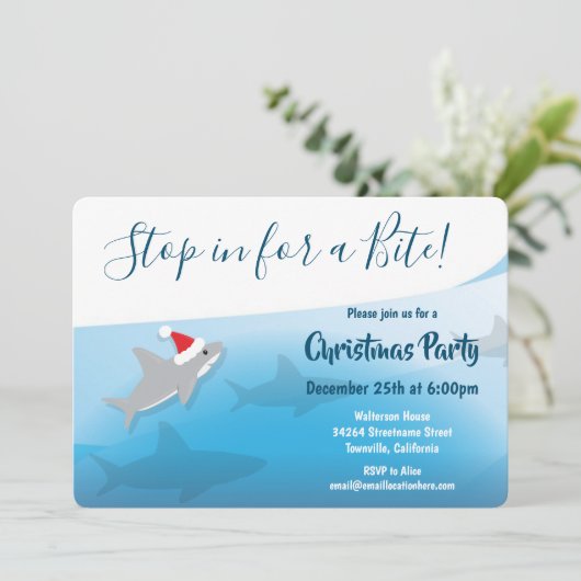 Shark Kerstfeest Vakantie uitnodiging (Staand voorkant)