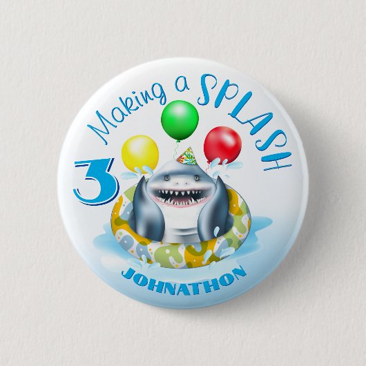 Shark Kids Verjaardag Pool Party Ronde Button 5,7 Cm (Voorkant)
