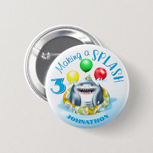 Shark Kids Verjaardag Pool Party Ronde Button 5,7 Cm (Voorkant /achterkant)