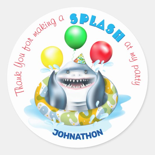 Shark Kids Verjaardag Ronde Sticker (Voorkant)