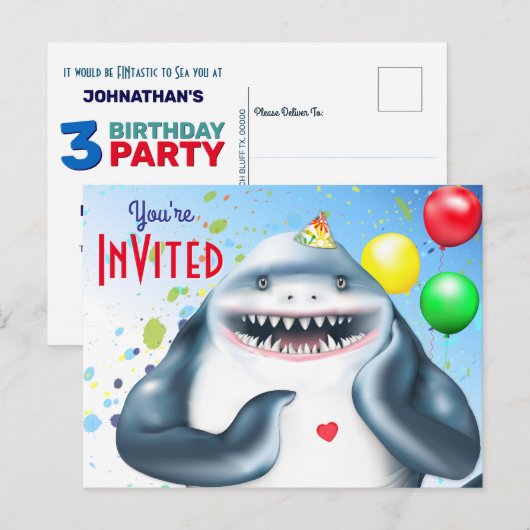 Shark Kids verjaardagsuitnodiging Briefkaart (Voorkant / Achterkant)