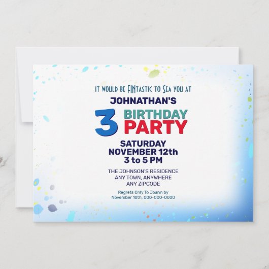 Shark Kids verjaardagsuitnodiging Kaart (Achterkant)