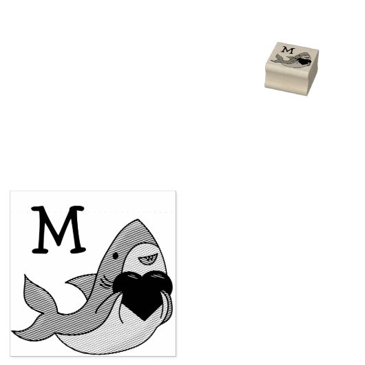 Shark Kind Schattige Kawaii Monogram Initiaal Rubberstempel (Gestempeld)