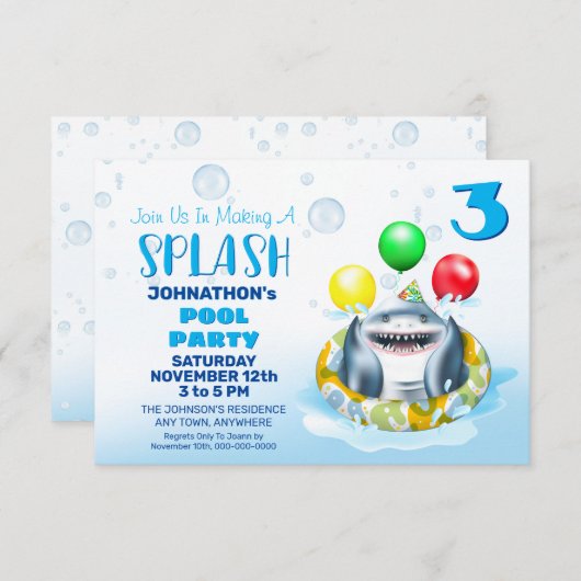 Shark Kinder Pool Party Kaart (Voorkant / Achterkant)