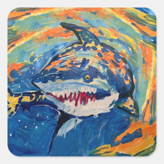 Shark "Kunst van kinderen" Vierkante Sticker (Voorkant)