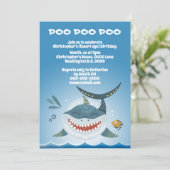 Shark lachende illustratie jongens thema party inv kaart (Staand voorkant)