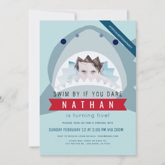 Shark Light Blue Pool Boy Foto Verjaardag Kaart (Voorkant)