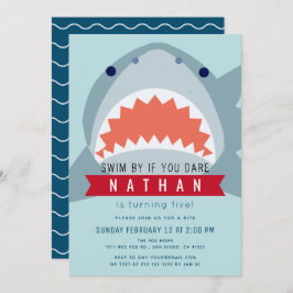 Shark Light Blue Pool Boy Verjaardag Kaart