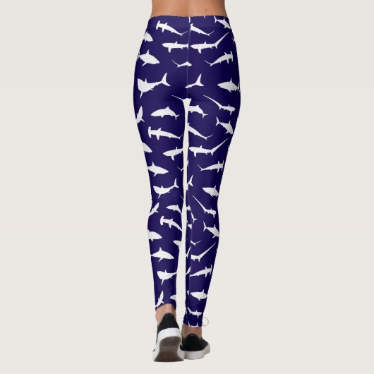 Shark Lover Navy blauw en wit patroon Leggings (Achterkant)