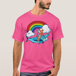 Shark Lover Rodeo Cowboy Rijden Grote Witte Regenb T-shirt